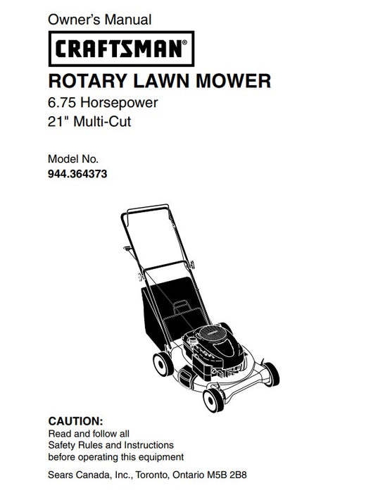 944.364373 Manual for Craftsman 21" Multi-Cut Lawn Mower