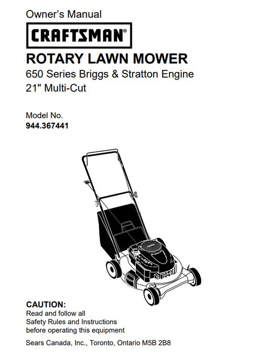 944.367441 Manual for Craftsman 21 Multi Cut Lawn Mower DR Mower Parts