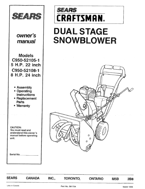 C950-52105-1 C950-52108-1 Manual for Craftsman 22