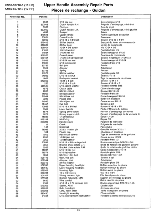 Craftsman Snowblower Part Lists for Models C950-52710-0 C950-52712-0 ...