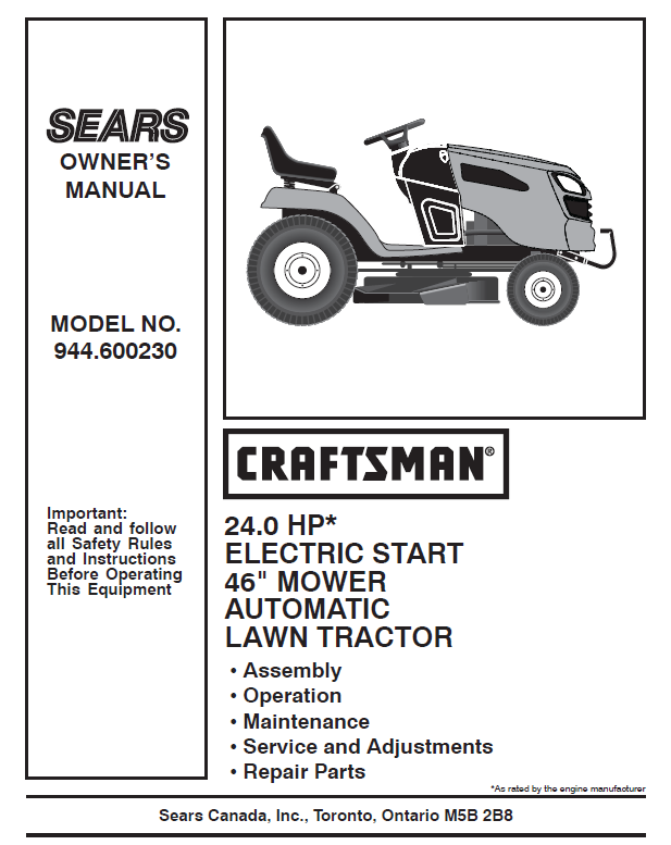 944.600230 Manual for Craftsman 24.0 HP 46