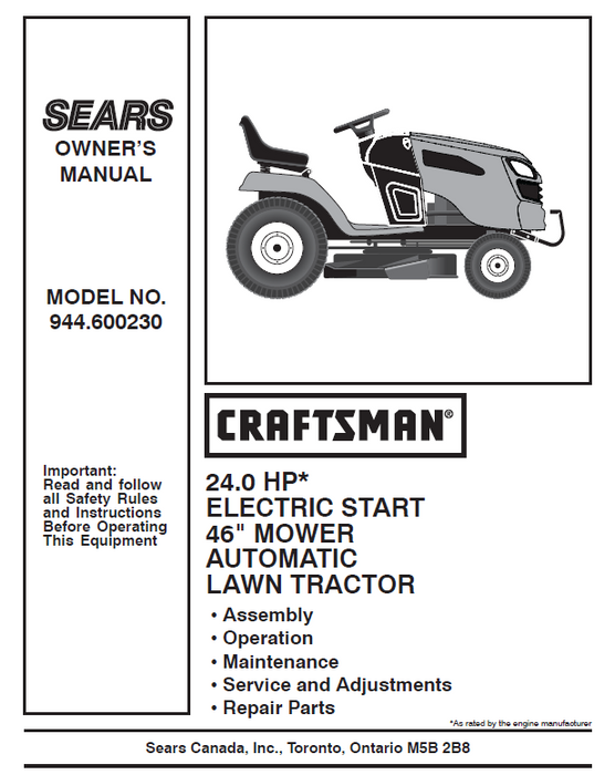 Craftsman 46 best sale lawn tractor