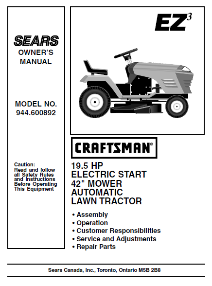 944.600892 Manual for Craftsman 19.5 HP 42