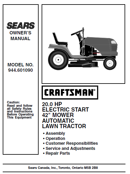 944.601090 Manual for Craftsman 20.0 HP 42