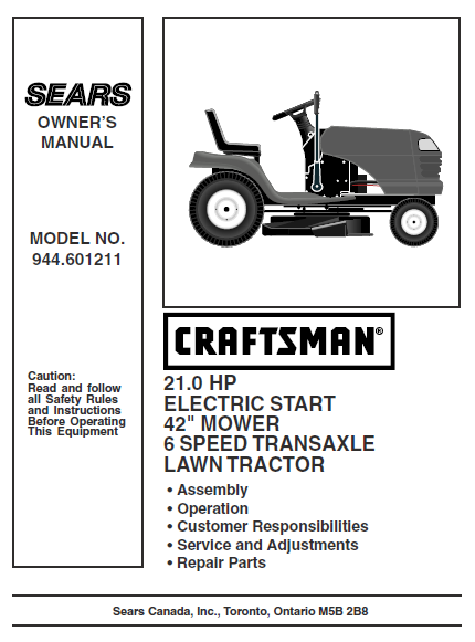 944.601211 Manual for Craftsman 21.0 HP 42