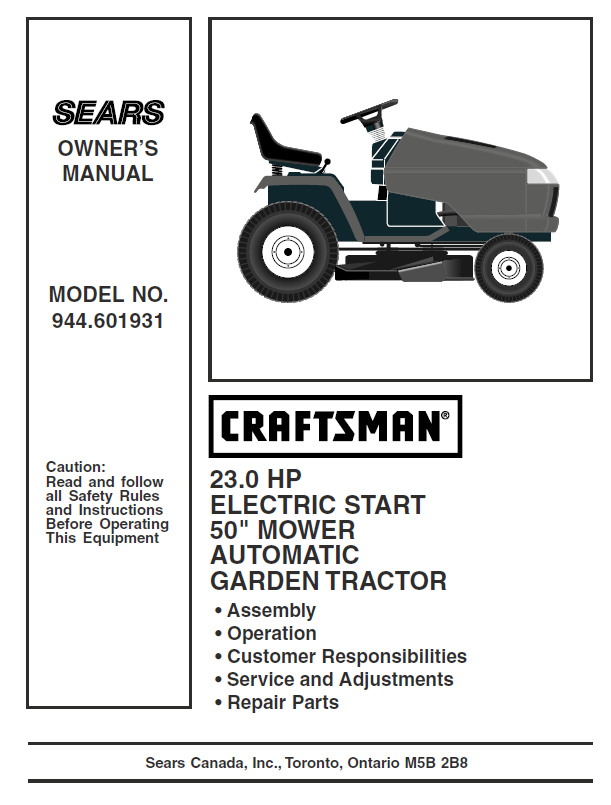 944.601931 Manual for Craftsman 23.0 HP 50