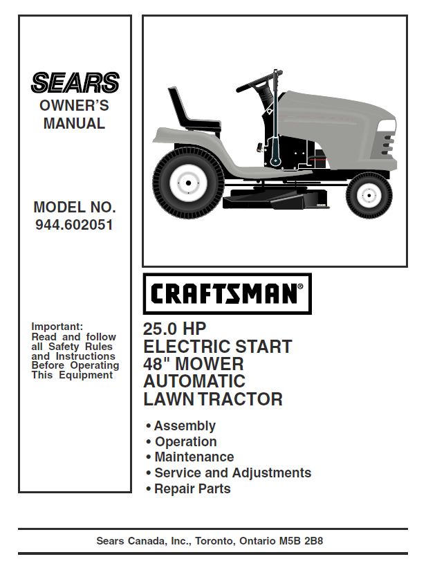 944.602051 Manual for Craftsman 25.0 HP 48