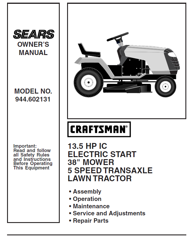 944.602131 Manual for Craftsman 13.5 HP 38