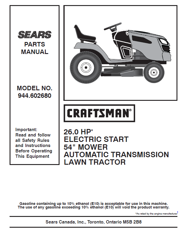 944.602680 Manual for Craftsman 26.0 HP 54