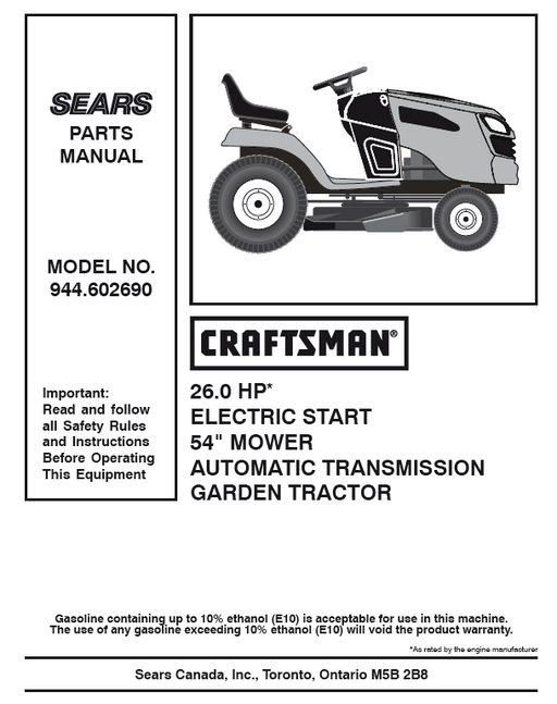 944.602690 Manual for Craftsman 26.0 HP 54" Lawn Tractor