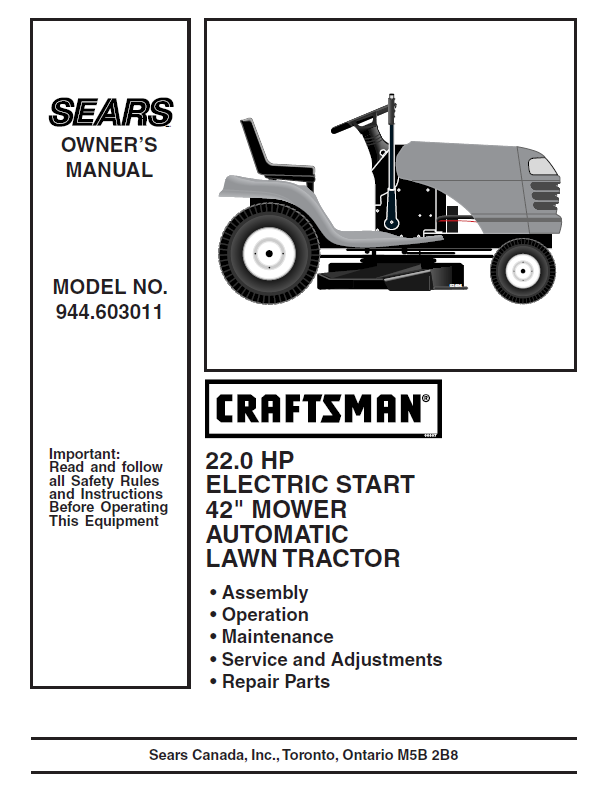 Craftsman lawn best sale mower manual 944