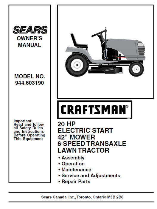 Craftsman riding lawn mower manual lt1000 sale