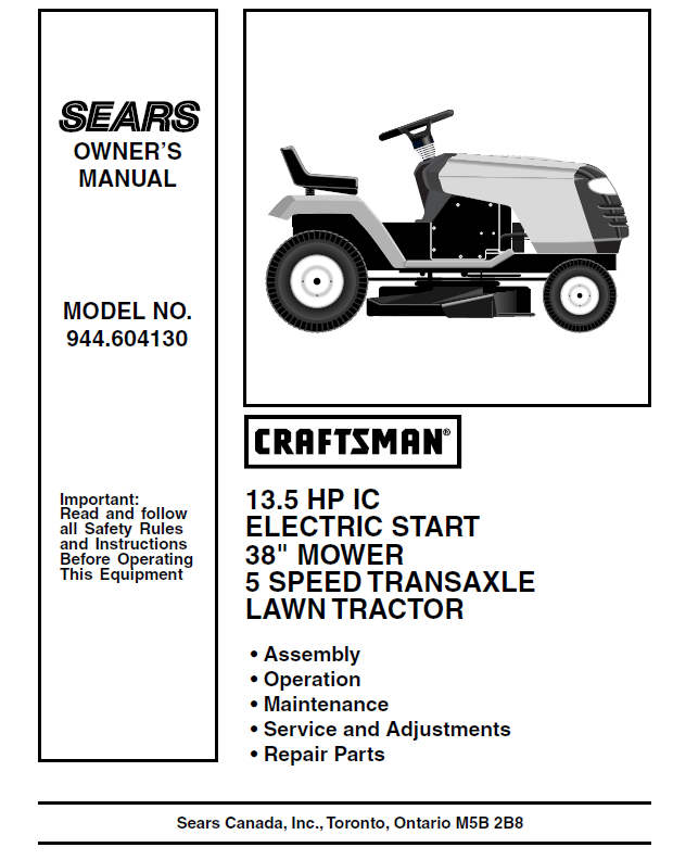 944.604130 Manual for Craftsman 13.5 HP IC 28