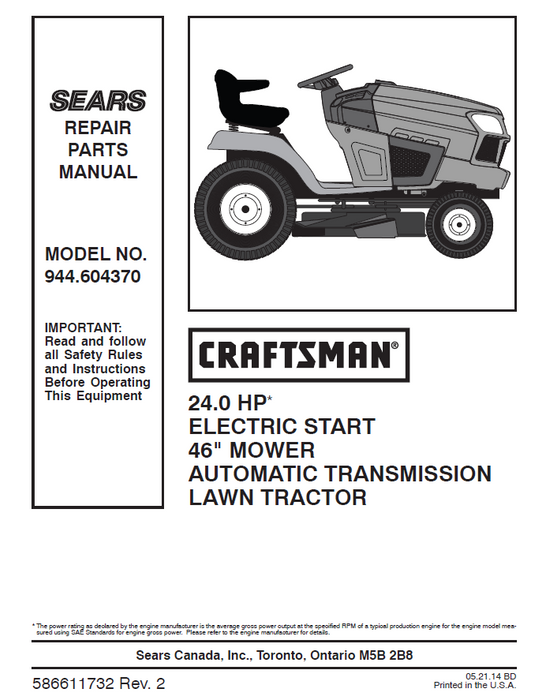 Craftsman lawn tractor manual new arrivals