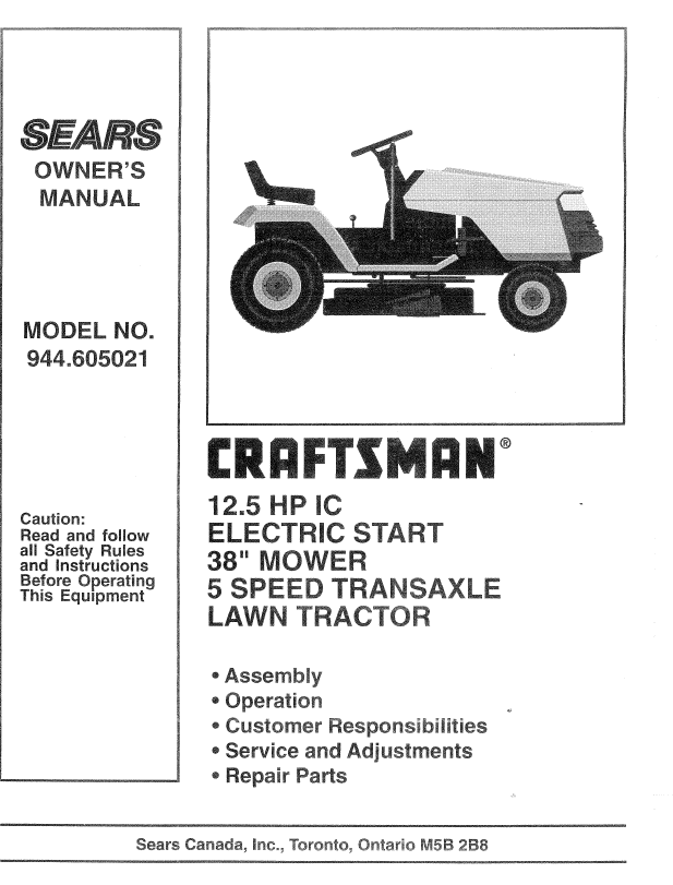 944.605021 Manual for Craftsman 12.5 HP 38