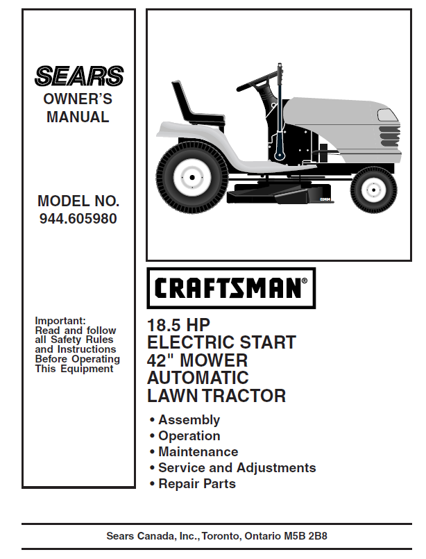 Craftsman riding lawn discount mower 18.5 hp