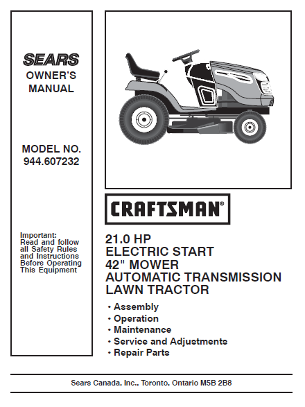 944.607232 Manual for Craftsman 21.0 HP 42