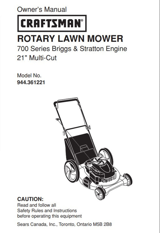 944.361221 Manual for Craftsman 21" Multi-Cut Lawn Mower