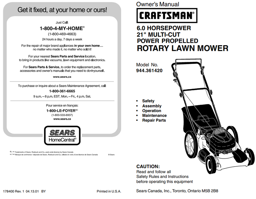 944.361420 Craftsman Rotary Lawn Mower