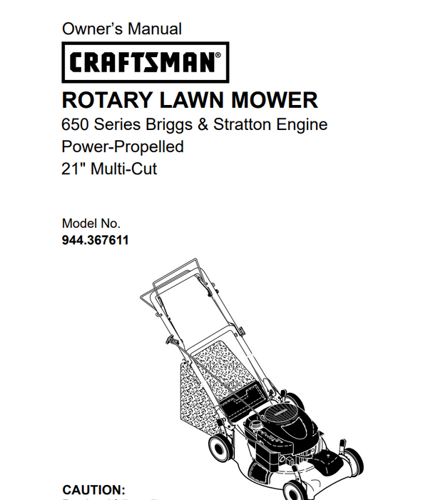 944.367611 Manual for Craftsman Lawn Mower