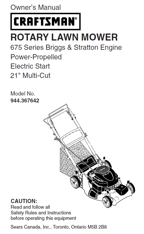 944.367642 Manual for Craftsman Lawn Mower DR Mower Parts