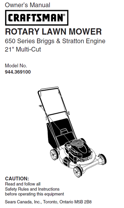 944.369100 Manual for Craftsman 21 Multi Cut Lawn Mower DR Mower Parts