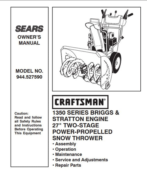 944.527590 Manual for Craftsman 27" Two-Stage Snow Thrower