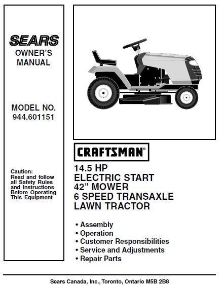 944.601151 Manual for Craftsman 14.5 HP 42