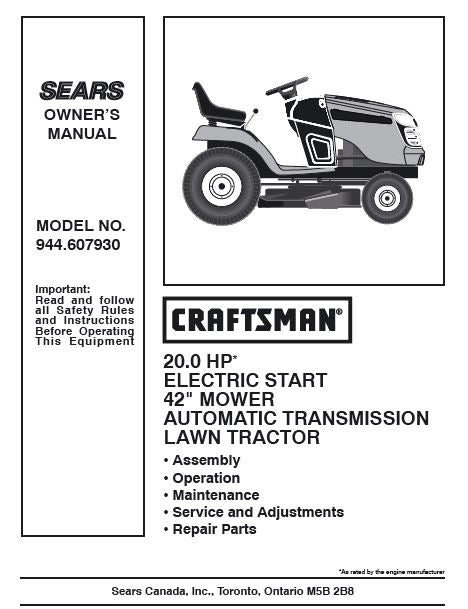 Sears craftsman deals riding mower manual