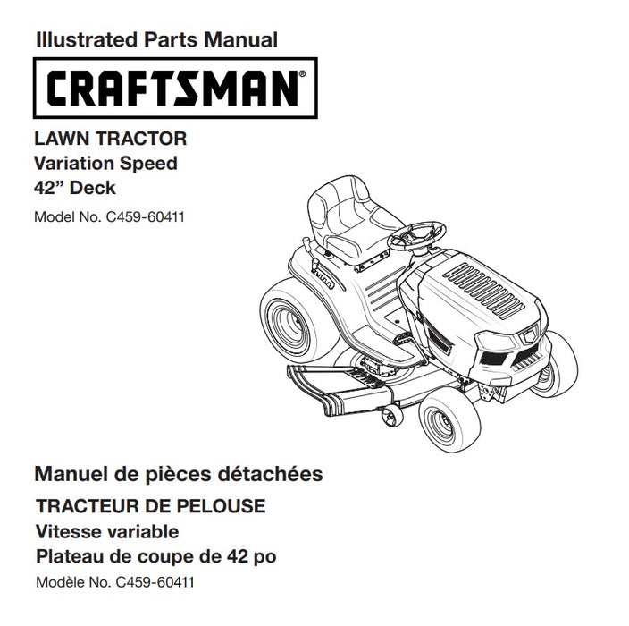 C459.60411 Manual for Craftsman 42 Variation Speed Lawn Tractor DR Mower Parts